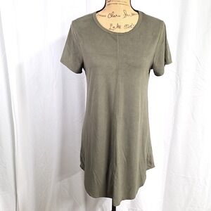 Miami Womens S Olive Green Tunic Dress Short Sleeve Soft Casual Minimalist